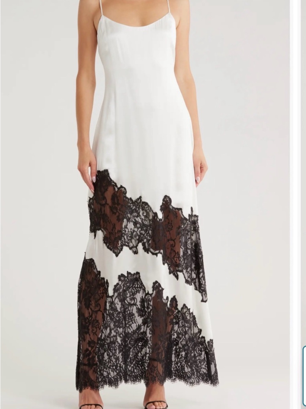 White Maxi Slip Dress with Black Lace Hem